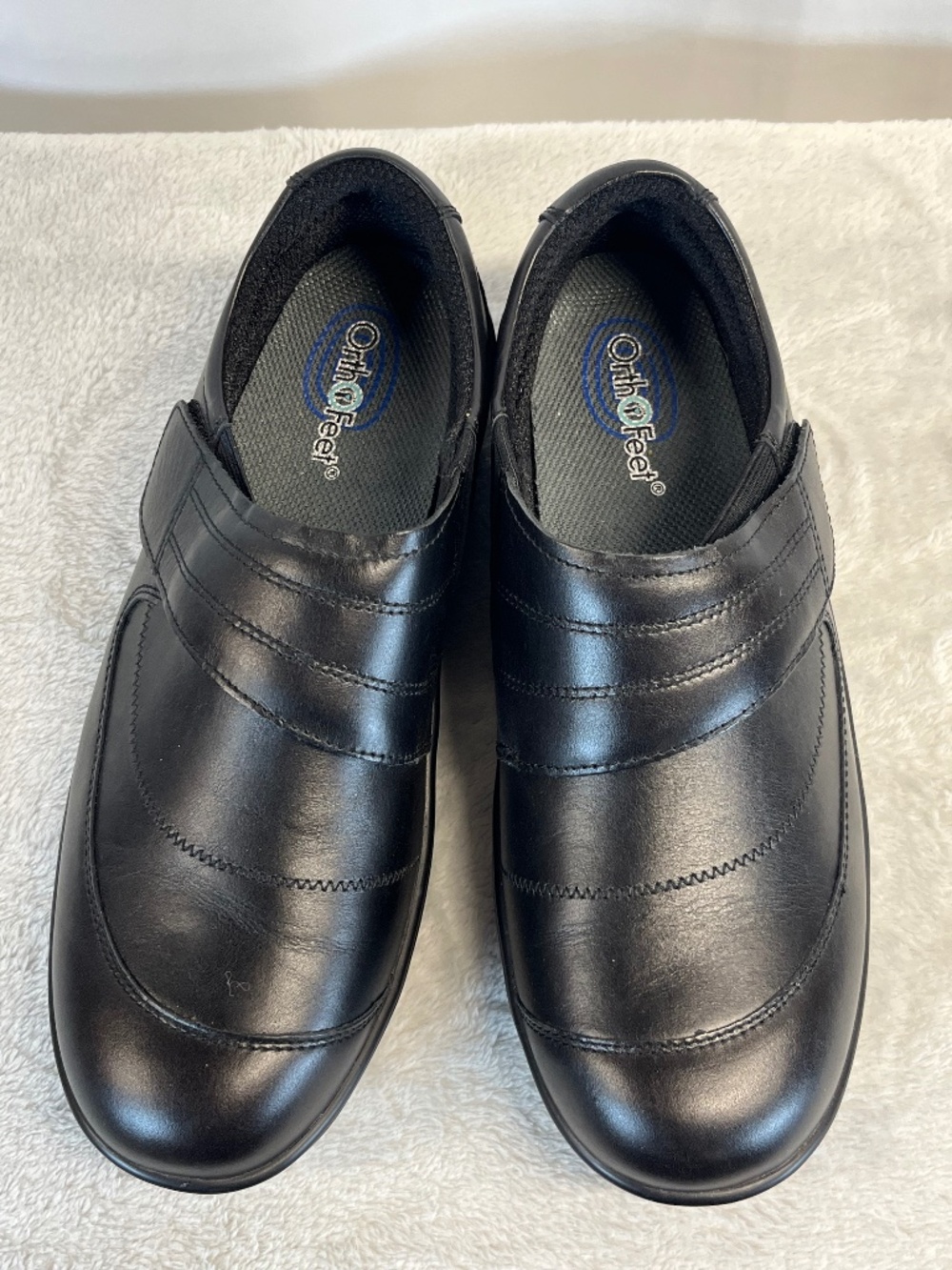 Orthofeet Emily Black Leather Comfort Loafers Shoes Women's 10 Wide Orthopedic